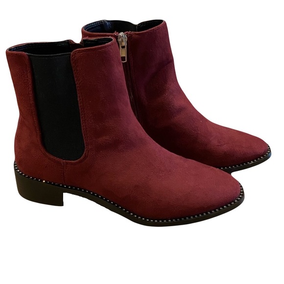 bebe Shoes - Bebe Midolo Chelsea Wine Red Festive Holiday Rhinestone Ankle Booties